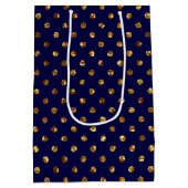 Gold Glitter Polka Dots Navy Blue Medium Gift Bag (Back)