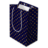 Gold Glitter Polka Dots Navy Blue Medium Gift Bag (Back Angled)