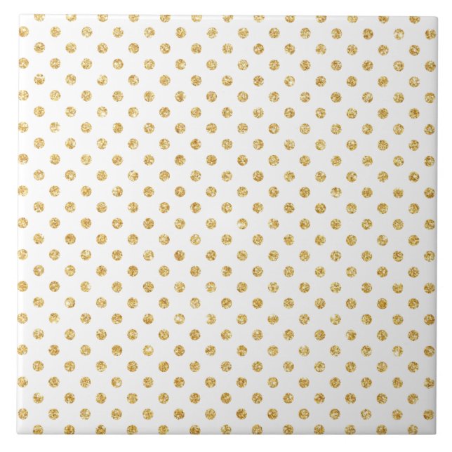 Gold Glitter Polka Dots Pattern Ceramic Tile (Front)