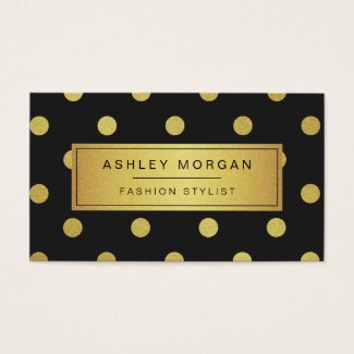 Gold Glitter Polka Dots - Trendy Black White Business Card