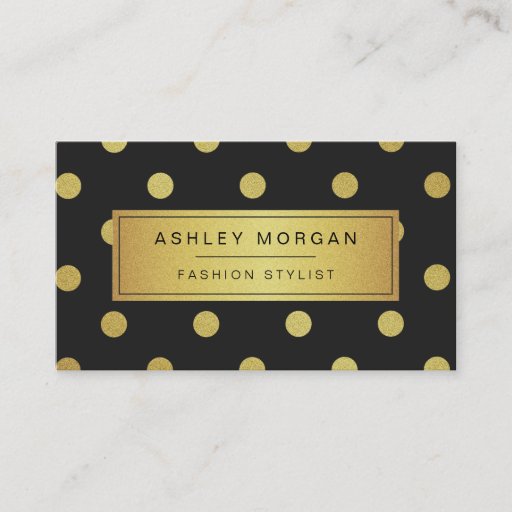 Customizable Gold Glitter Polka Dots - Trendy Black White Business Card