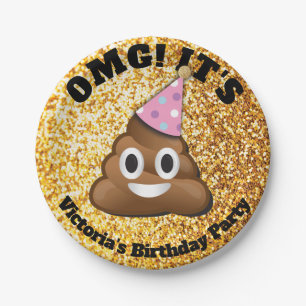 Gold Glitter Poop Emoji Paper Plates