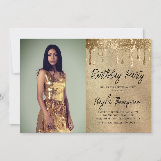 Gold Glitter Portrait Birthday Party Invitation (Front)