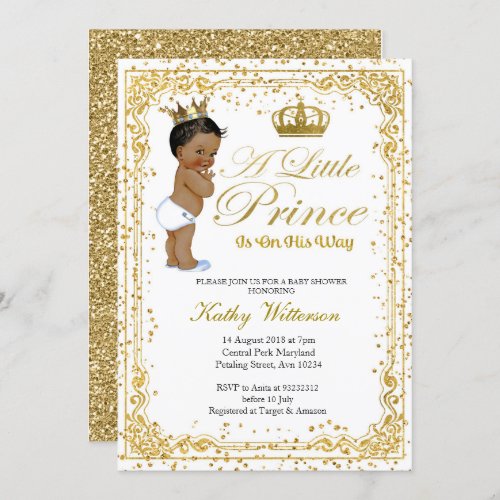 Gold Glitter Prince Baby Shower invitation