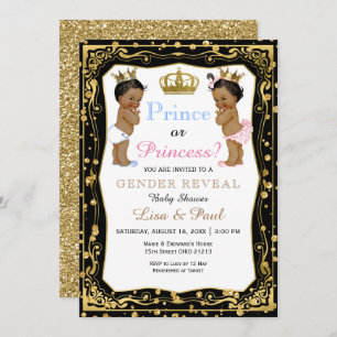 Gold Glitter Prince or Princess Gender Reveal Invitation