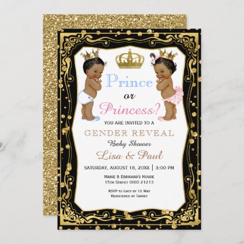 Gold Glitter Prince or Princess Gender Reveal  Invitation