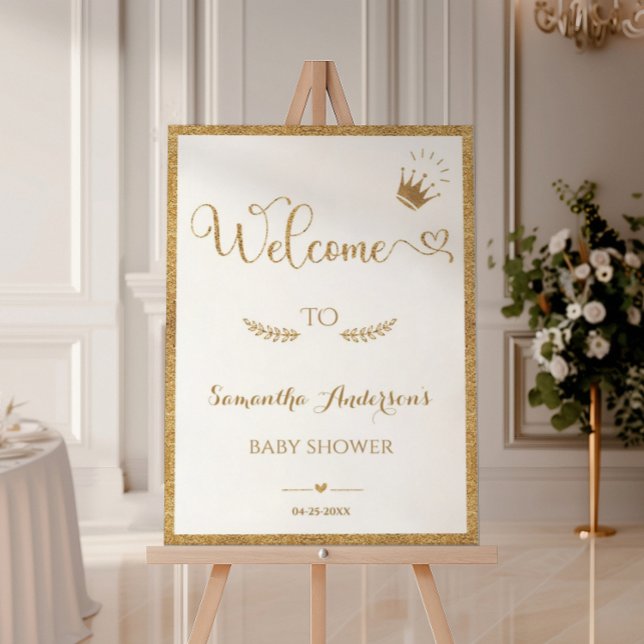 Gold Glitter Princess Baby Shower Welcome Foam Board (Creator Uploaded)