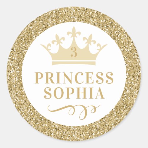 Gold Glitter Princess Party Favor Sticker Label