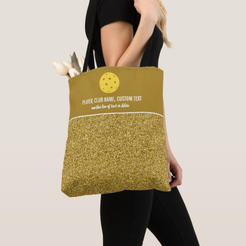 Gold Glitter Print Custom Pickleball Paddle Tote Bag