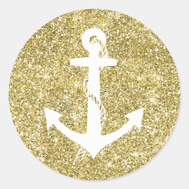 Gold Glitter Print Nautical Anchor Stickers (Front)