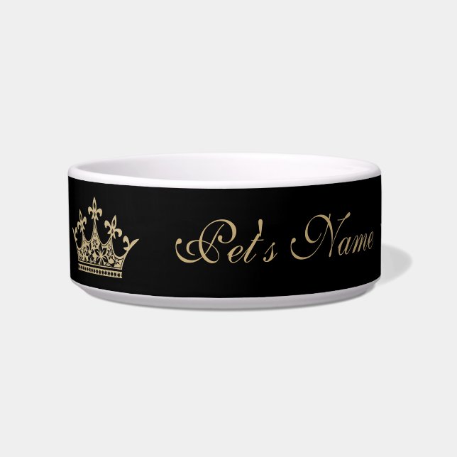 Gold Glitter Print on Black Personalized Princess Bowl (Left)