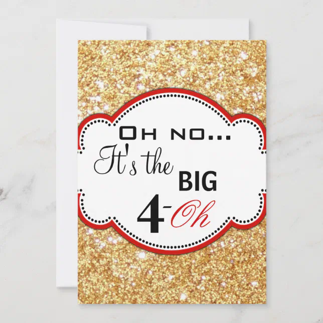 Gold Glitter Print Over the Hill 40th Birthday Invitation | Zazzle
