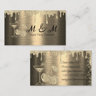 Gold Glitter Private Party Bartender Business Card