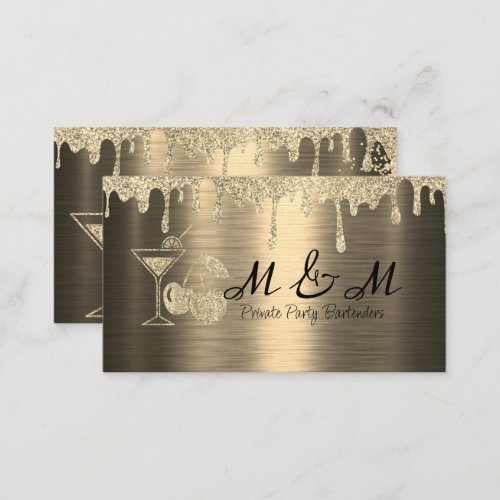 Gold Glitter Private Party Bartender Business Card