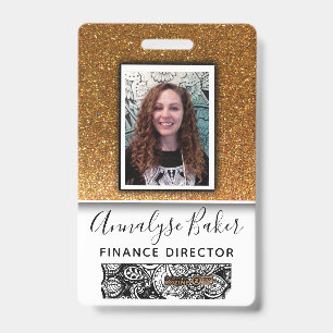 Gold Glitter Professional CNA Nurse Dr Photo Name Badge