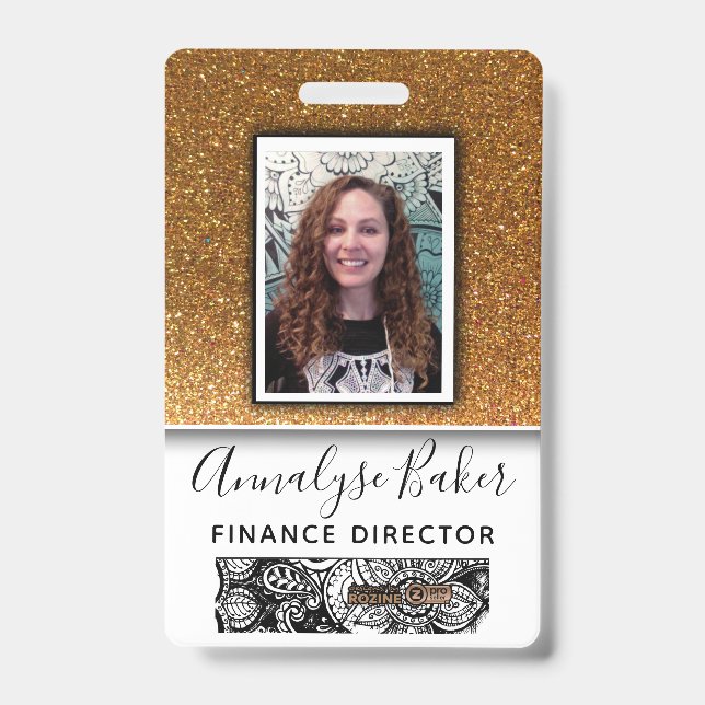 Gold Glitter Professional CNA Nurse Dr Photo Name Badge (Front)