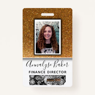 Gold Glitter Professional CNA Nurse Dr Photo Name Badge