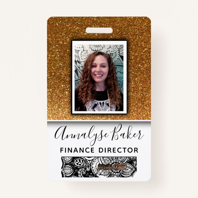 Gold Glitter Professional CNA Nurse Dr Photo Name Badge (Front)