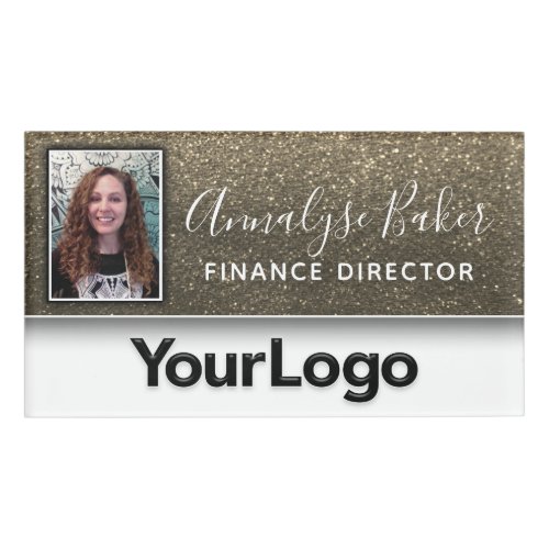 Gold Glitter Professional CNA Nurse Photo Logo   Name Tag