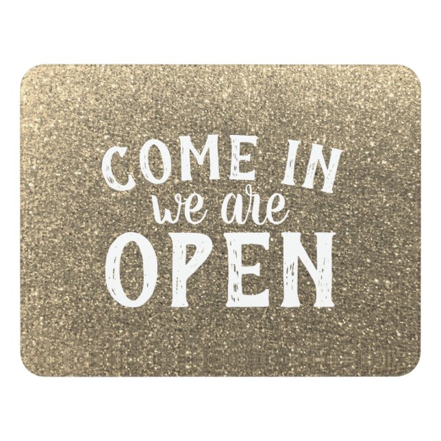 Gold Glitter Professional Entrance Retail Open     Door Sign (Contemporary Front)