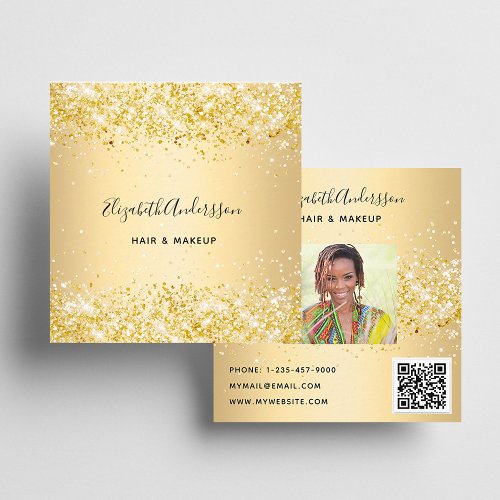 Gold glitter profile photo qr code square business card
