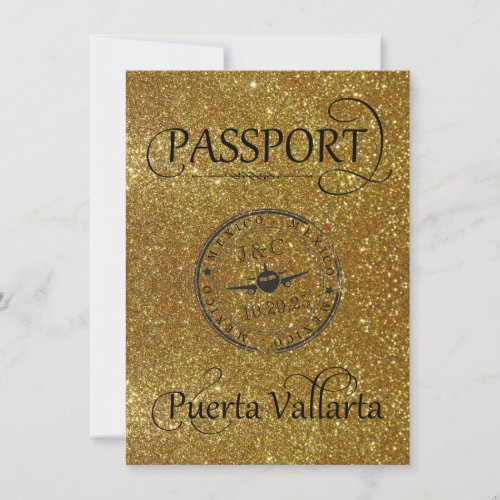 Gold Glitter Puerta Vallarta Passport Save The Date