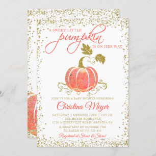 Gold Glitter Pumpkin Fall Baby Shower Invitation