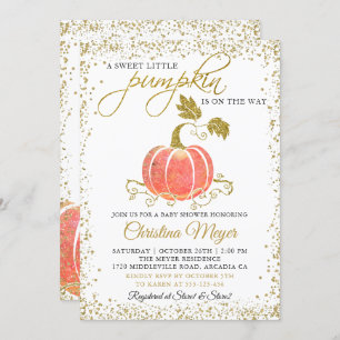 Gold Glitter Pumpkin Gender Neutral Baby Shower Invitation