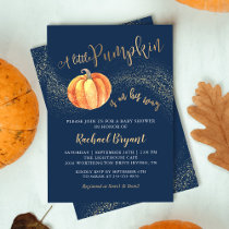 Gold Glitter Pumpkin Navy Blue Boy Baby Shower Invitation