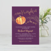 Gold Glitter Pumpkin Purple Girl Baby Shower Invitation (Standing Front)