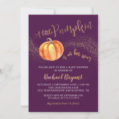 Gold Glitter Pumpkin Purple Girl Baby Shower Invitation (Front)