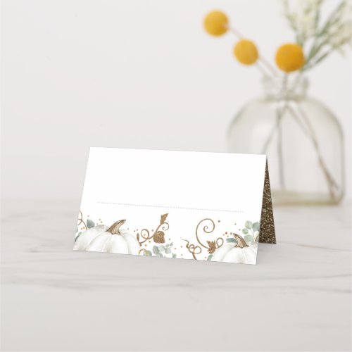 Gold Glitter Pumpkins Fall Wedding Place Card