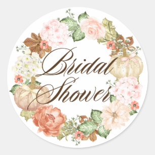 Gold Glitter Pumpkins Wreath Fall Bridal Shower Classic Round Sticker