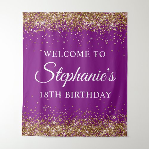 Gold Glitter Purple 18th Birthday Party Welcome Tapestry