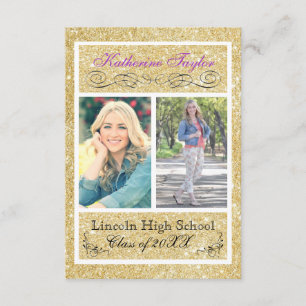 Gold Glitter Purple 3x5 Grad Announcement