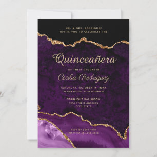 Gold Glitter Purple Agate Quinceanera Invitation