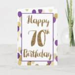 Gold Glitter Purple Balloons Happy 70th Birthday Card<br><div class="desc">Purple and gold balloons 70th birthday card for her. The front features a gold glitter design that says Happy 70th birthday with purple, gold and gold glitter balloons in the background. The inside card message can be personalized if wanted. This 70th birthday card for her would make a wonderful card...</div>