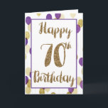 Gold Glitter Purple Balloons Happy 70th Birthday Card<br><div class="desc">Purple and gold balloons 70th birthday card for her. The front features a gold glitter design that says Happy 70th birthday with purple, gold and gold glitter balloons in the background. The inside card message can be personalized if wanted. This 70th birthday card for her would make a wonderful card...</div>