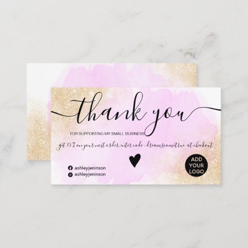 Gold glitter purple brushstroke order thank you business card