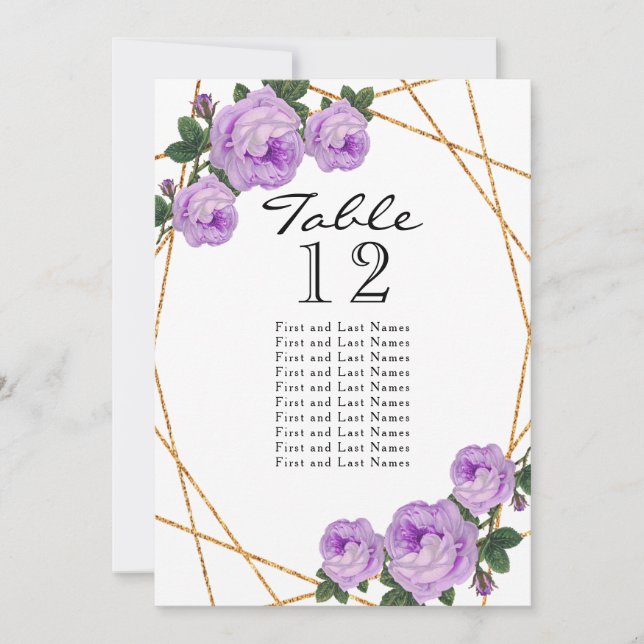 Gold Glitter Purple Floral Geo Table No Seating Announcement (Front)