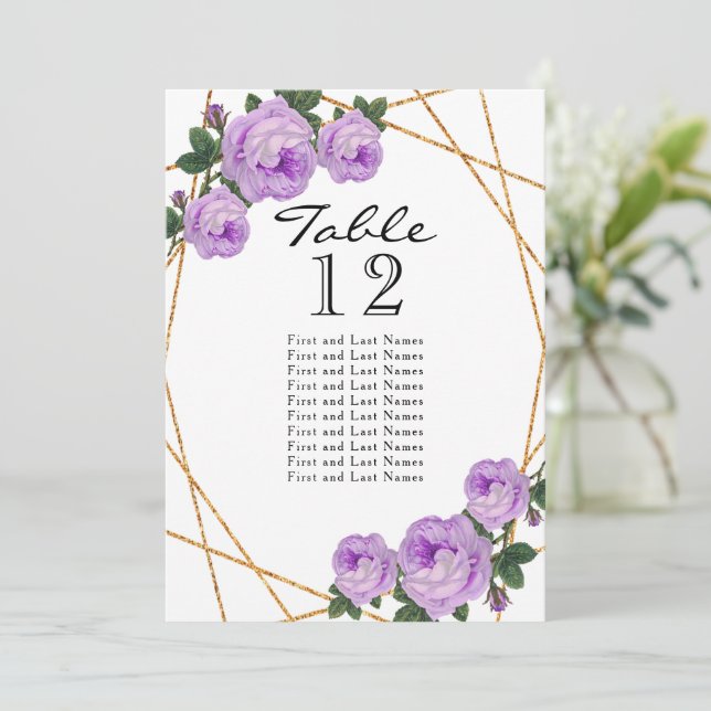 Gold Glitter Purple Floral Geo Table No Seating Announcement (Standing Front)