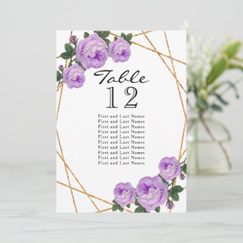 Gold Glitter Purple Floral Geo Table No Seating Announcement