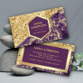 Gold Glitter Purple Marble Makeup Artist Business Card