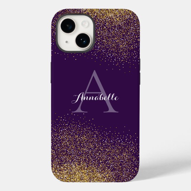 Gold Glitter Purple Monogram iPhone case (Back)