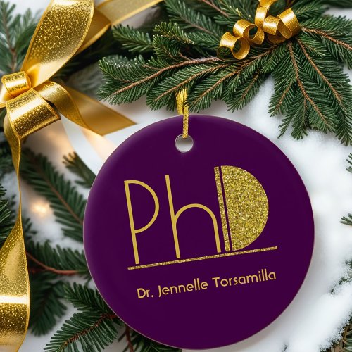 Gold Glitter Purple PhD Graduation Ceramic Ornament