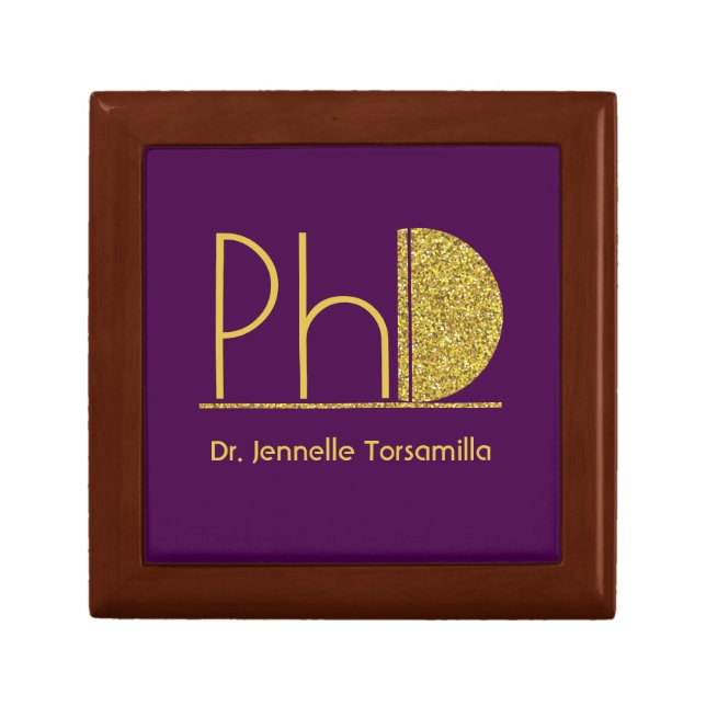 Gold Glitter Purple PhD Graduation Gift Box (Front)