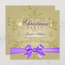 Gold Glitter & Purple Ribbon | Xmas Holiday Party  Invitation