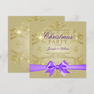Gold Glitter & Purple Ribbon Xmas Holiday Party Invitation
