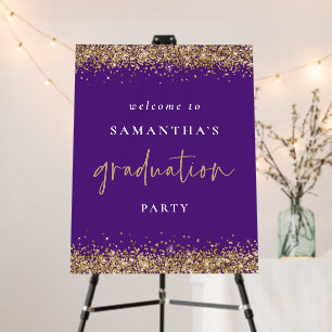 Gold Glitter Purple Welcome Graduation Party Foam Board