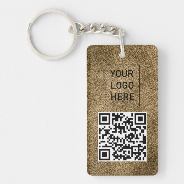 Gold Glitter QR Code Business Card Your Logo       Keychain (Front)